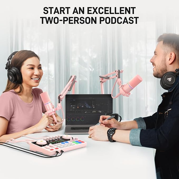 MAONO Podcast Equipment Bundle: Audio Interface mixer with Dual XLR Input for Podcast Streaming - MaonoCaster E2 Gen2 Pink