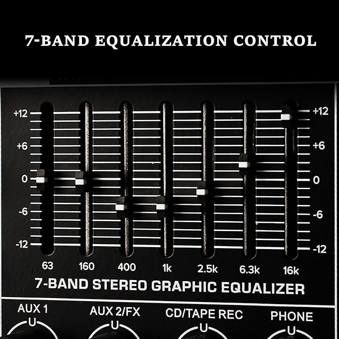Audio Mixer 8 Channel Professional Mixer Console with 320 DSP Effects, 7-band EQ Sound Mixing Board Digital DJ Mixer w/USB Bluetooth MP3 for Recording, Independent 48V Power & Mute Button
