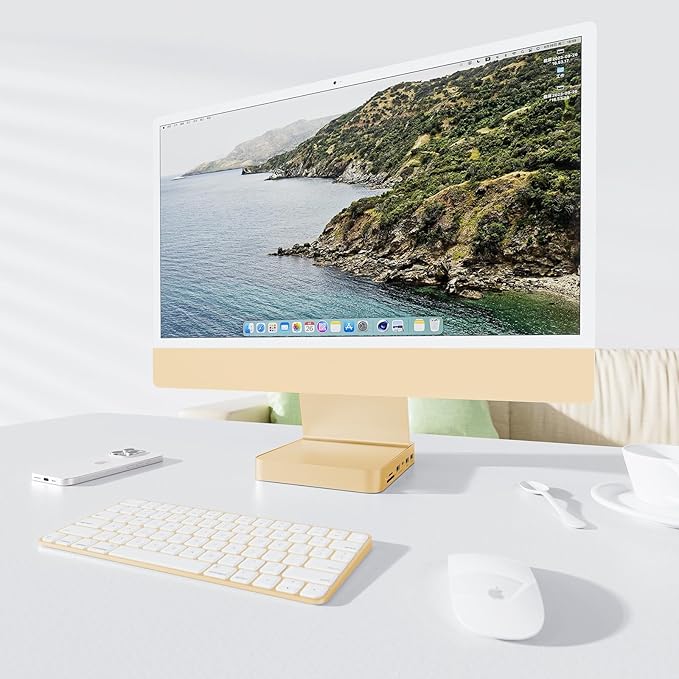 USB C HUB for iMac 24 inch 2021/2023/2024, PULWTOP USB Hub Adapter iMac Accessories for iMac M1/M3/M4 with USB C 10Gbps 3*USB A SD/TF, Docking Station Support Expand M.2 SSD (Not Included),Yellow