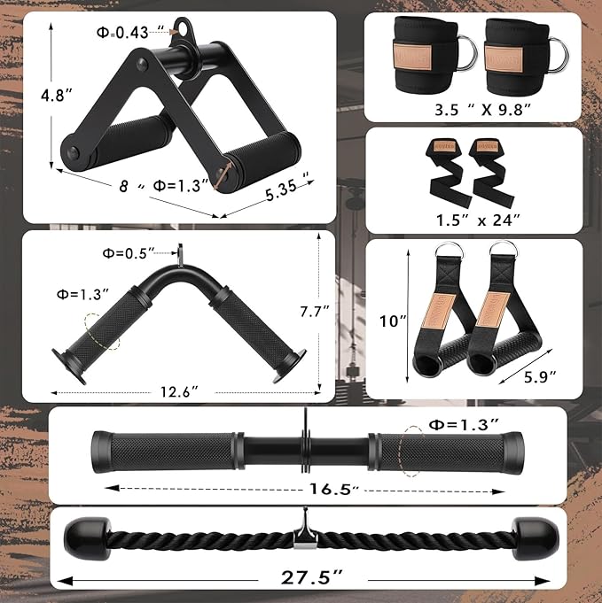 Cable Machine Attachment，LAT Pulldown Attachments Upgraded 1.3 Inch Comfort Grip Cable Attachments for Gym, Triceps Rope Bar,V Bar ,Double D Bar,Homr Gym Accessories
