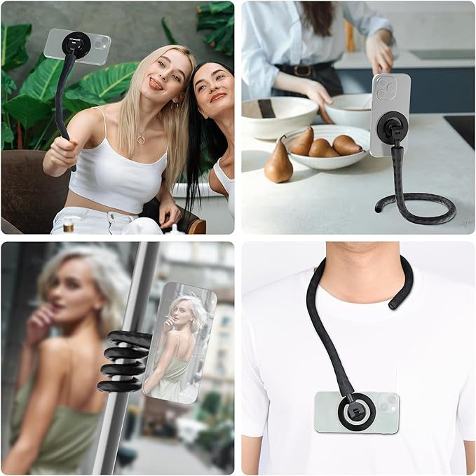 Neewer Magnetic Flexible Phone Holder with 1/4 Screw Adapter, Mini Bendable Tripod Stand Selfie Stick Compatible with MagSafe iPhone Samsung Android Cellphones for Handlebar/Treadmill/Stroller, GP-19