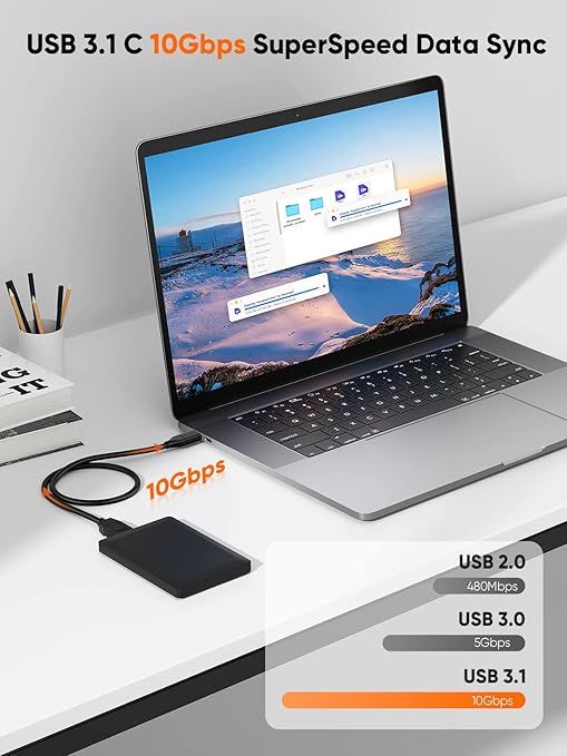 CableCreation 2FT*2 USB C to Micro B Cable,10Gbps Speed External Hard Drive Braided,USB 3.1 Type C to Micro B Work for iPhone 15/16,Seagate WD Westgate My Passport,MacBook Pro,iPad/Tablet,Black