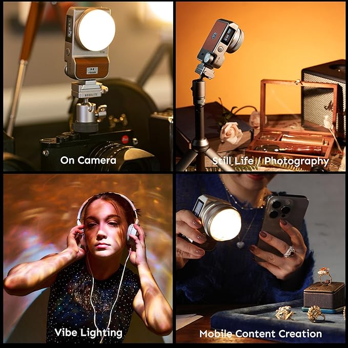 Harlowe Iris Content Creator Lighting Kit 5W Bi-Color Portable LED Light for Photography and Video Recording, 2700K-6500K CRI/TLCI 96+, IP54, App Control on Camera Light Creator Kit, Black