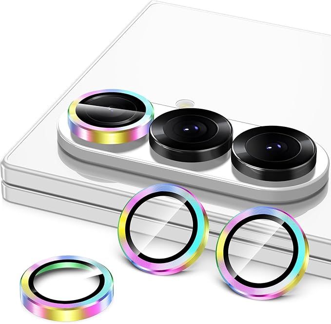 for Samsung Galaxy Z Fold 7 Camera Lens Protector, Individual Metal Ring Tempered Glass Lens Cover, [Strong Adsorption] Scratch Resistant Ultra-Thin HD Clear Lens Cover, 1 Set-Colorful