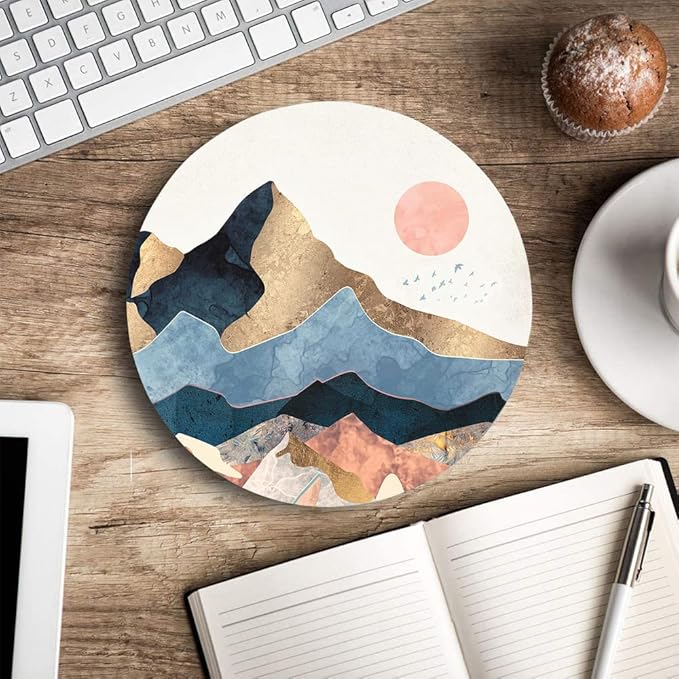 Mouse Pad, Sunrise Mountain Mouse Pad, Cute Small Round Mousepad for Laptop Office Desk, Waterproof Non-Slip Rubber Base Computer Mouse Pads for Wireless Mouse, Abstract Mountain