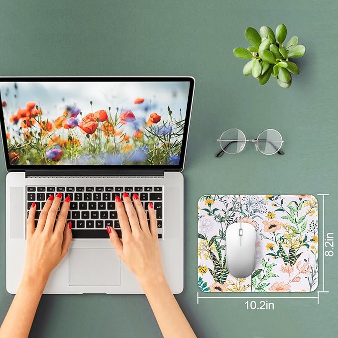 3 Pack Small Mouse pad Beautiful Flowers Plants Mouse Pads for Wireless Mouse Office Computer Mousepad for Desk Mat Laptop with Non-Slip Rubber Base(Flower)