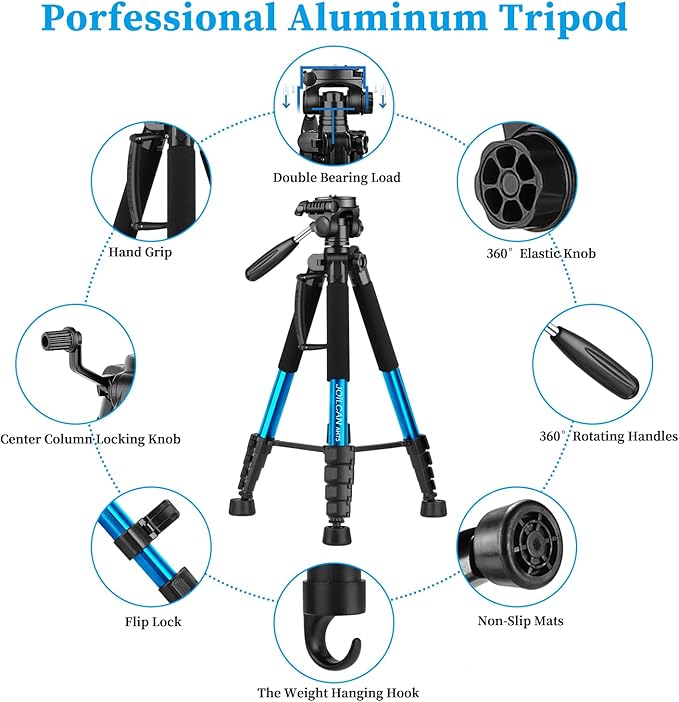 JOILCAN Tripod Camera Tripods, 74" Tripod for Camera Cell Phone Video Recording, Heavy Duty Tall Camera Tripod Stand, Professional Travel DSLR Tripods Compatible with Canon iPhone, Max Load 15 LB