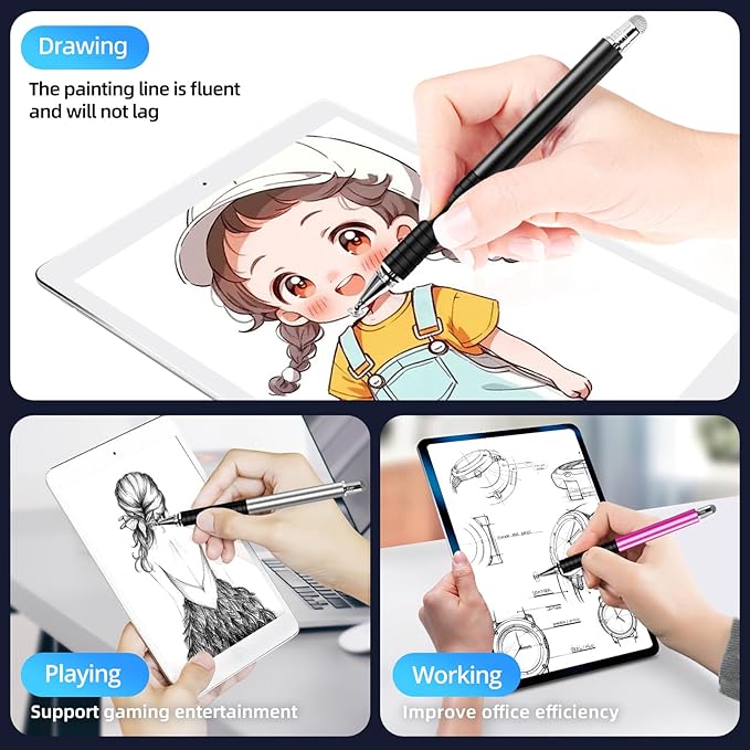 Capacitive Stylus Pen (4Pack,2 in 1 Precision Series), Fibre Tips Universal Touch Screens Stylist, Fine Point Disc Touchscreen Pencil Compatible for iPhone/iPad/Android/Tablet