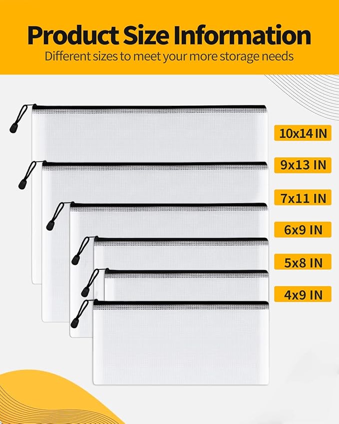 SUNEE Multisize Plastic Zipper Pouches (Black, 18 Packs), Water-Resistant Zip Bag for School Office Supplies, Puzzles & Games Organizing Storage