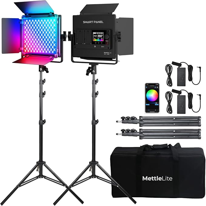 Mettlelite SPL210C Light Kit 2 Packs, RGB LED Video Light with APP Control, 360° Full Color RGB, 2800K-8000K, CRI/TLCI 97+, 10 Scenes, Photography Studio Light Kit with Light Stand for Photo and Video