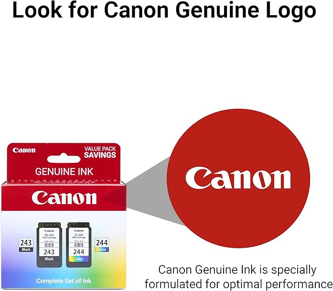 Canon PG-243 / CL-244 Genuine Ink Value Pack (2 Cartridges), Compatible with iP2820, MX492, MG2420/2520/2920/2922/2924/3020/2522/2525, TS3120/302/302a/202/4520/3320