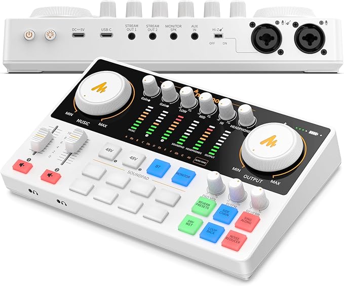 MAONO Podcast Equipment Bundle: Audio Interface mixer with Dual XLR Input for Podcast Streaming - MaonoCaster E2 Gen2 White