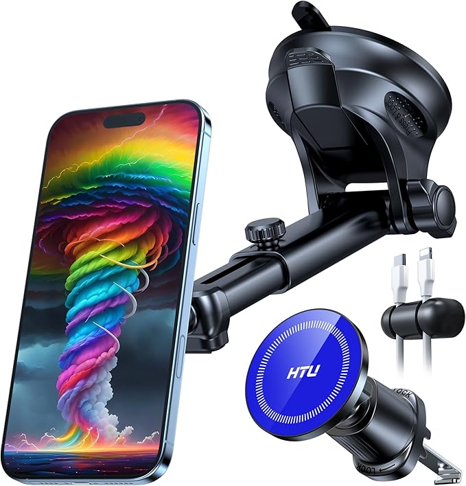 HTU for MagSafe Car Phone Mount Magnetic Phone Holder for Windshield Vent Dashboard Magnetic Suction Phone Mount for iPhone 16/15/14/13/12 & Android (Navy Blue)