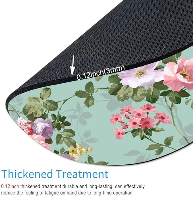 Mouse Pad, Mint Floral Teal Mouse Pad, Washable Round Mousepad with Lycra Cloth, Non-Slip Rubber Base Small Wireless Mouse Pads for Office Laptop