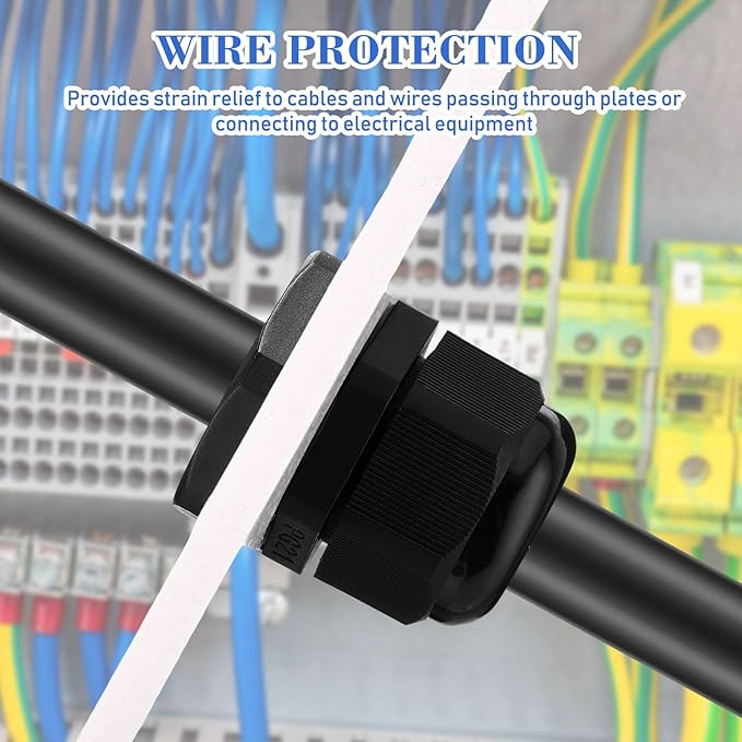 Duraaamo 100pcs Nylon Cable Gland Kit 3-25 mm Cable Gland Connectors NPT Waterproof Strain Relief Cord Connector Black Plastic Cord Grip Weatherproof Cable Pass Through PG7 PG9 PG13.5 PG21 PG29