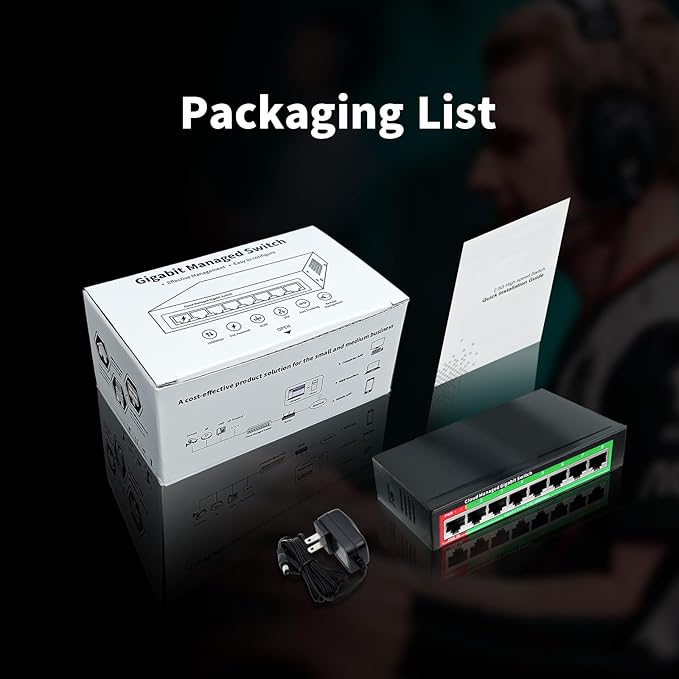 STEAMEMO 8-Port Gigabit Ethernet Switch | Smart Managed with VLAN & QoS | Plug & Play Desktop/Wall-Mount Network Hub w/ PoE in Design | Metal Housing & Web Managed(Includes Power Adapter)