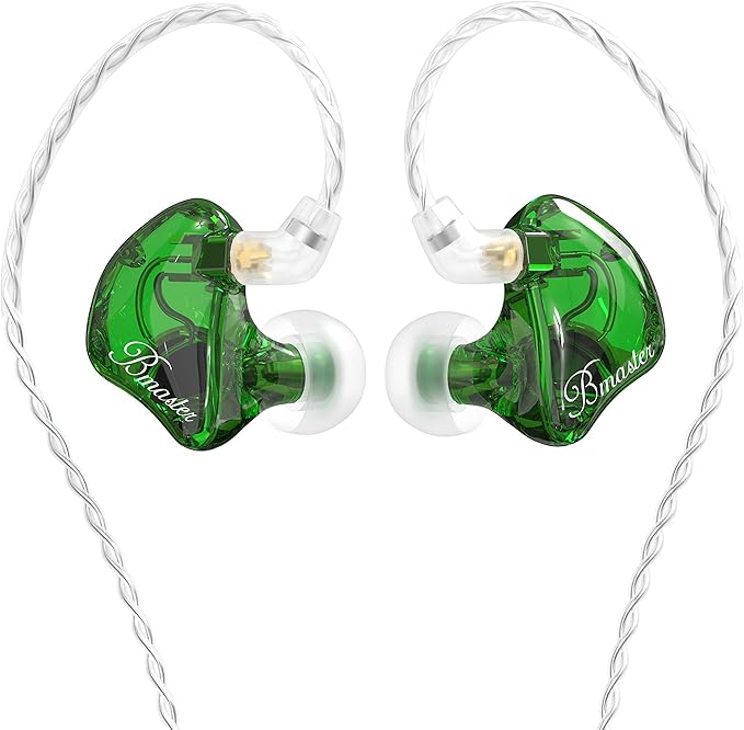 BASN in-Ear Monitors, Bmaster Triple Driver HiFi Stereo Noise-Isolating in-Ear Headphones with Two Detachable MMCX Cables for Stage/Audio Recording (Green)