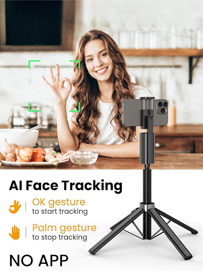 Face Tracking Tripod for iPhone,57'' Expandable Selfie Stick for iPhone,Phone Tripod for Android with Remote, No APP,Gesture Control,Content Creator Essentials for YouTube, Tiktok,Smart M3