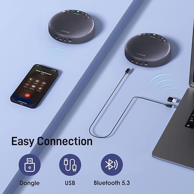 EMEET Conference Speaker and Microphone w/8+1 Mics, 360° Voice Pickup, Noise Reduce, Bluetooth/USB/Dongle Speakerphone for 14 People w/Daisy Chain for 25, Compatible w/Leading Platforms, 2025 Version