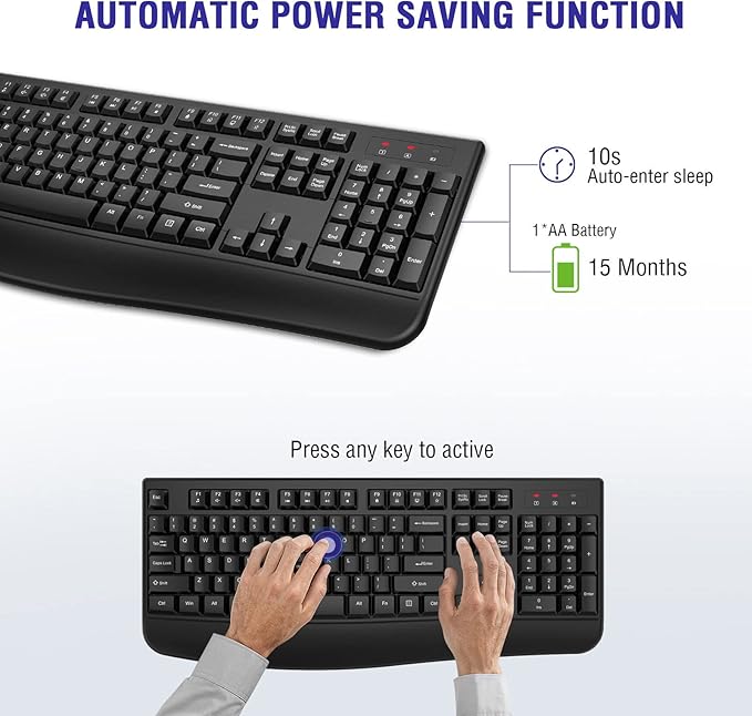 Wireless Keyboard, 2.4G Full-Sized Ergonomic Wireless Computer Keyboard with Wrist Rest for Windows, Mac OS Laptop/PC/Desktop/Notebook(Black)