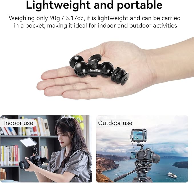 SmallRig Cool Ballhead, Multi-Function Double Ball Dead Adapter with Shoe Mount & 1/4" Screw for Monitors Led Light Microphone - 1135