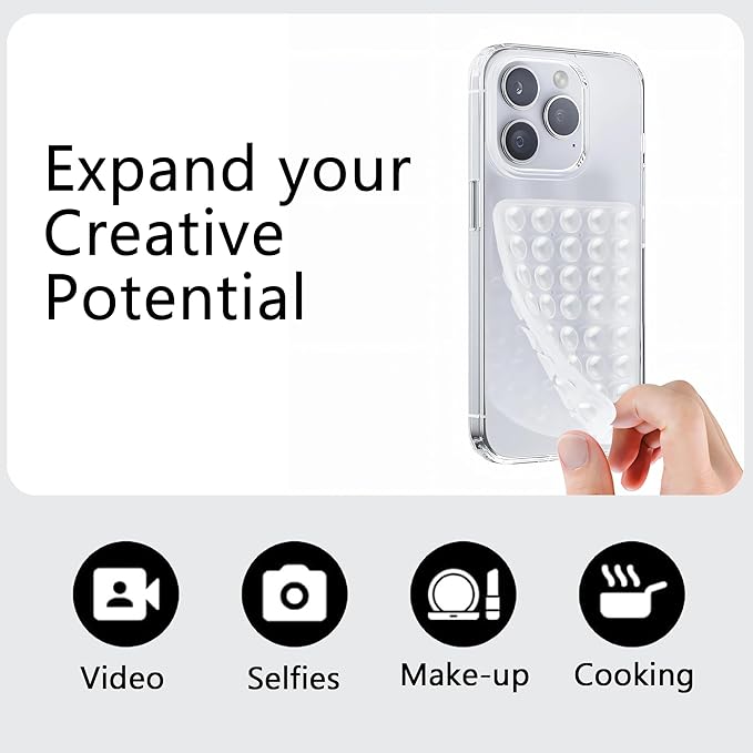 Silicone Double-Sided Suction Cup Phone Case Detachable Mount, Fidget Sticky Phone Grip Hands-Free Phone Accessories for Selfies & Videos, Trending TikTok items for iphone & Android(3.74"x2.2", White)