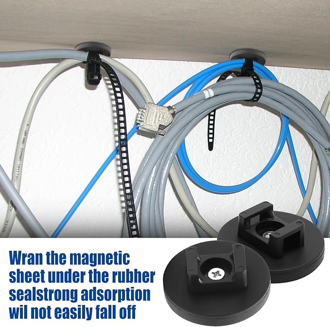 20Pcs Strong Magnetic Cable Zip Tie Base, Multipurpose Cable Ties Mount Wire Clips Management Base,Heavy Duty Wire Cable Holder for Electrical Cable Wire Organization (43mm Vertical Tension 8.5kg)