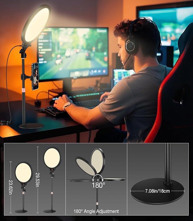 MoKo Desk Ring Light with Stand and Phone Holder, 10" Full-Screen LED Ring Light for Desk, Dimmable Zoom Lighting for Computer, Desk Light for Video Calls,Video Recording,Live Streaming,TikTok,Makeup