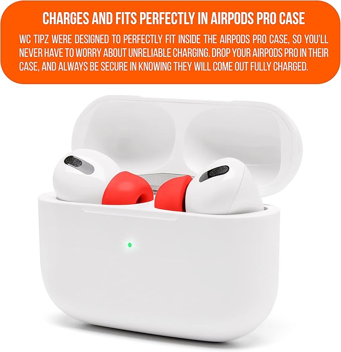 WC TipZ - Upgraded Memory Foam Ear Tips for Airpods Pro Made by Wicked Cushions | Improved Comfort, Tighter Seal, Better Foam Rebound Time | Fits Perfectly in Charging Case | Lava Red