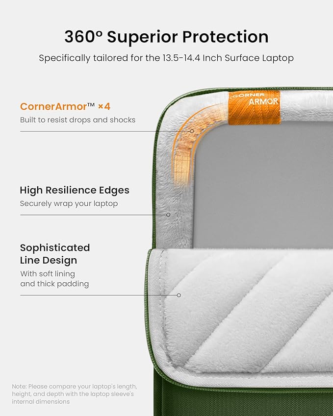 tomtoc 360° Protective Laptop Sleeve for 13.5-14.4 Inch Surface Laptop Studio/6/5/4/3, Surface Book, Water-Resistant Computer Case for Acer Aspire/Swift 14, ASUS Vivobook/Zenbook 14, Jumper EZbook X3