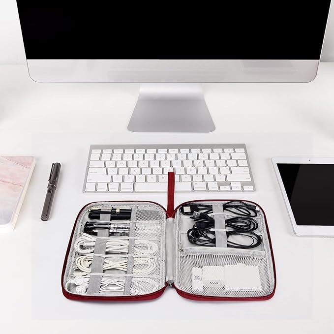 SELLYFELLY Travel Electronics Organizer Portable Cable Organizer Bag for Storage Electronic Accessories Case for Cord,Phone,Charger,Flash Drive (Wine Red)