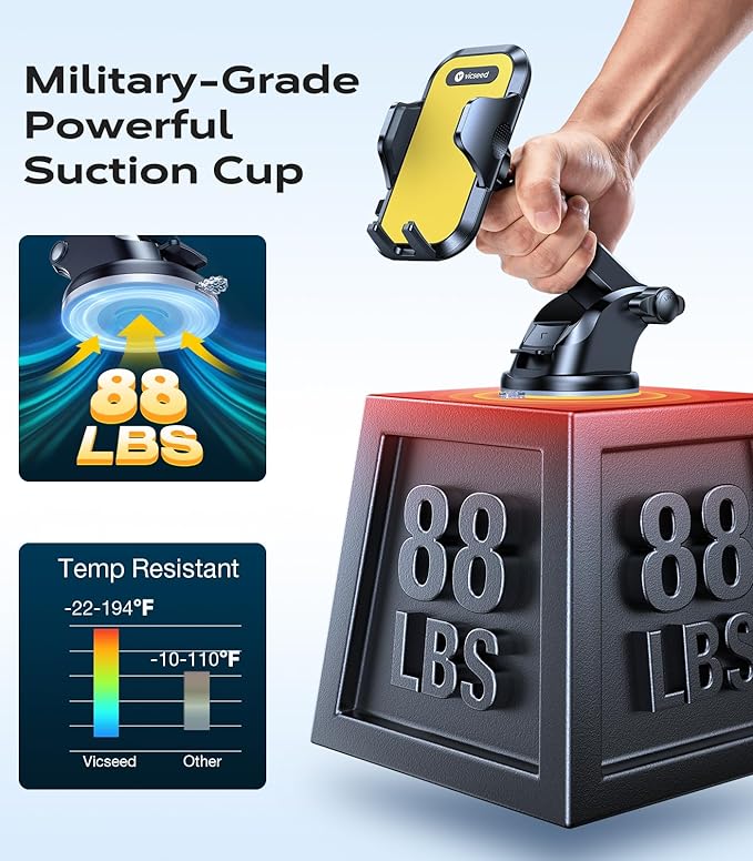 VICSEED [True Strongest Suction] [Rally Racing-Grade Stability] Phone Holders for Your Car 2025 Upgraded Car Phone Holder Mount Truck Stand Cradle for iPhone Samsung All Phones, Yellow