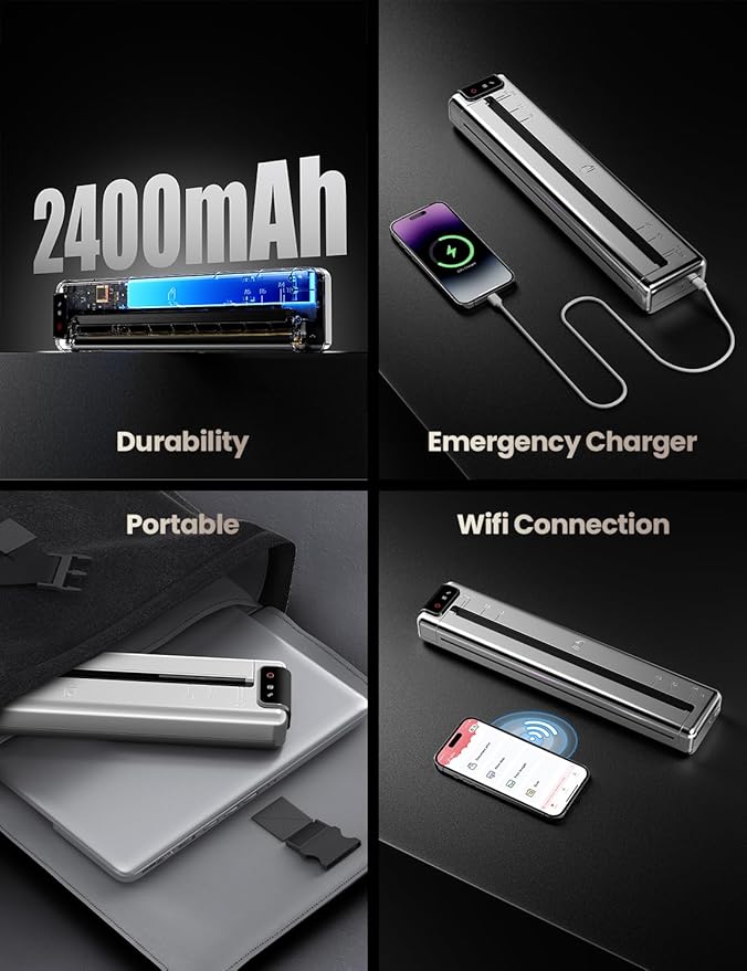 Phomemo Q302 Upgraded Portable Printers Wireless for Business, Ultra-Small Bluetooth Printer for Mobile Printing, 2400mAh Battery can Reverse Charging, 300dpi Inkless Printer Support 8.5X11 US Letter