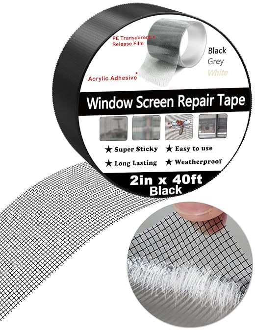 Wohohoho Window Screen Repair Tape, 2 in X 40 FT (480IN) Black Screen Patch Repair Kit, 3-Layer Strong Adhesive Invisible Screen Tape Mesh Repair for Windows, Doors Garage Mosquito Net Magnetic Screen