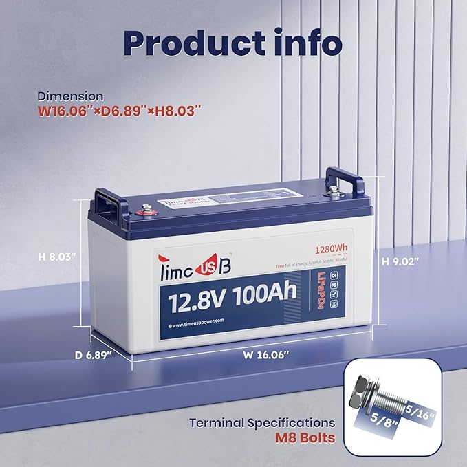 12V 100Ah LiFePO4 Battery, 4000+ Deep Cycle Lithium Battery, Built-in 100A BMS, Ideal for Trolling Motor, RV, Solar Panel Systems, and Off-Grid Power Solutions