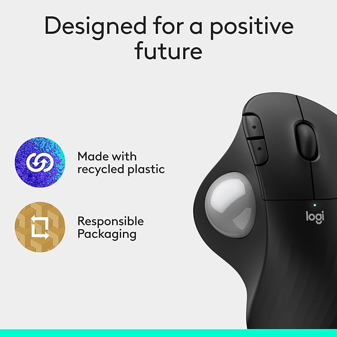 Logitech Ergo M575S Wireless Trackball Mouse, Wireless Ergonomic Mouse with Bluetooth and Encrypted Dongle, Comfortable Thumb Control, Precise and Smooth Tracking, for PC/Mac - Black Silver Ball