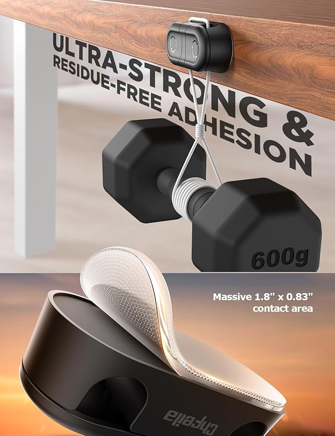 Magnetic Cable Clips - Chfeila 4Pack [Dual Slot] [360°Rotating & Twist-Lock] Cord Management, Adhesive Phone Charging Keeper, Wire Organizer Holder for Nightstand, Home Office Desk Accessories Decor