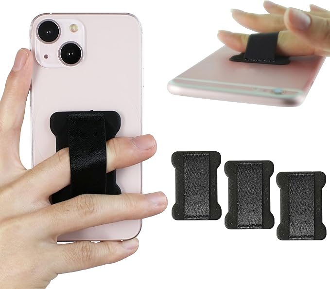 Universal Phone Grip for Smartphones - Phone Holder for Hand for Back of Phone - Wireless Charging Compatible (Black) - 3Pack