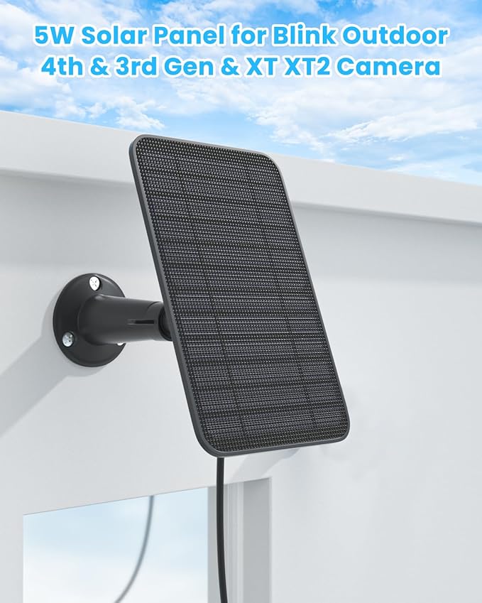 5W Solar Panel Compatible with Blink Outdoor 4(4th Gen)/Blink Outdoor(3rd Gen) XT3 & Blink XT2/XT Camera, Blink Solar Panel Charger with 13.1ft Cable Rubber Plug, IP65 Waterproof, Secure Mount, 4 Pack