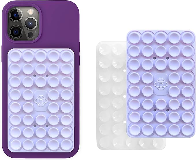 Silicone Double-Sided Suction Phone Grip Detachable Mount - Car Dashboard/Shower Phone Holder, Hands-Free For Selfies & Videos, ASMR- iphone & Android Compatible (Large, Lavender+Transparent)