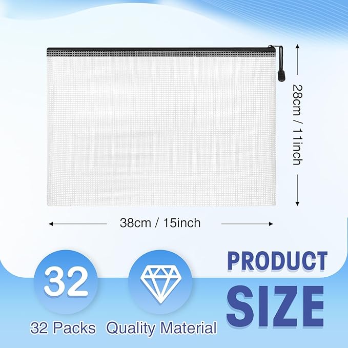 Jetec 32 Pcs Mesh Zipper Bags Toy Storage Bikini Organizer Bag Bolsas Para Guardar Trajes De Baño Waterproof Zipper Reusable Pouch Puzzle Multipurpose for Storage Office(Black,15 x 11 Inch)
