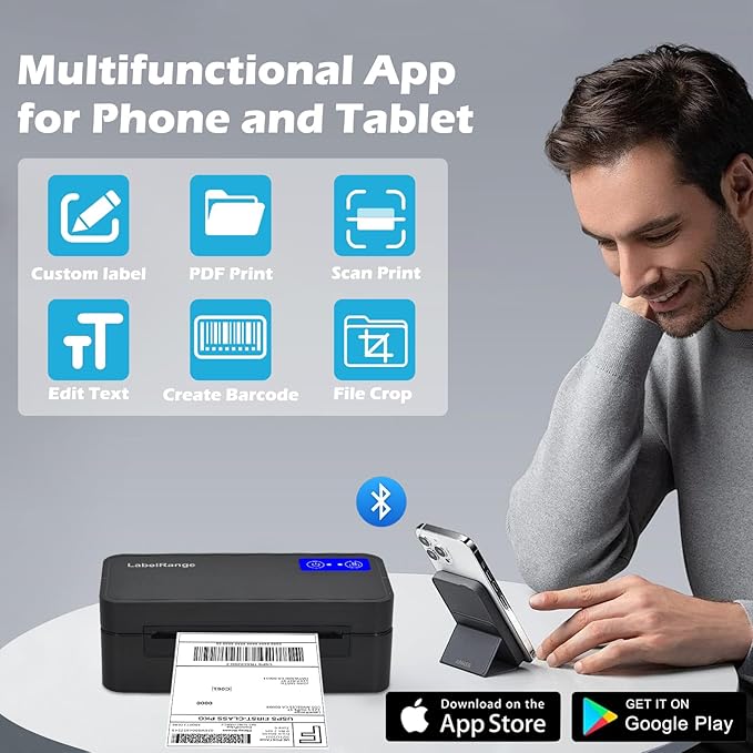 Bluetooth Thermal Label Printer for Mac, Windows, Phone, Tablet, Wireless 4x6 Shipping Label Printer for Shipping Packages, Support USPS, Ebay, Amazon, Pirate Ship