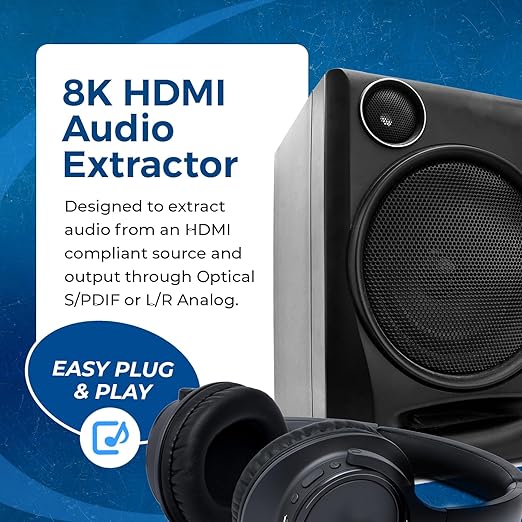 OREI 8K Audio Extractor HDMI UltraHD 4K @ 120Hz 48G HDMI 2.1 Audio Converter for PS5 SPDIF + 3.5mm Output HDCP 2.3 - Dolby Digital/DTS Passthrough CEC, HDR, Dolby Vision, ARC, HDR10+ (BKA-1)