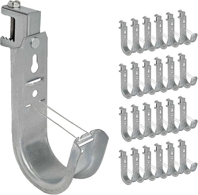 ICC Beam Clamp J Hook 2” with Retainer Clip - Galvanized Steel Cable Management Hooks for Hanging Cable to Beams - Rust-Resistant, EIA and TIA Compliant - 2 Inch 25 Pack