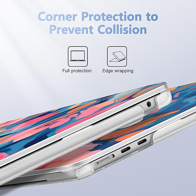 Case for MacBook Air 15 Inch 2025 2024 2023 Release M4 A3241 M3 A3114 M2 A2941, Hard Shell with Screen Protector & Keyboard Cover, Compatible with Touch ID, Flowers Print