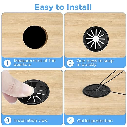 4 Pcs Cable Grommet, Snap Bushing 2-5/8" (70 mm) Mounting Diameter, Flexible Petal-Shaped Buckle Round Nylon Desk Grommet for Wires Through Countertop Cord Organizer and Protection, Black