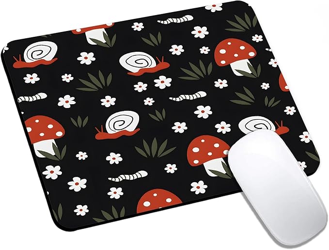 Mouse Pad, Cute Abstract Art Red Mushroom Mouse Pads for Desk, 9.5" x 7.9" Non-Slip Rubber Base Computer Mousepad with Women, Portable Square Design for Wireless Mouse and Pad Laptop Office & Travel