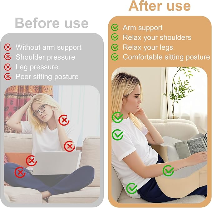 XWZO Laptop Lap Desk with Cushion, Ergonomic Wrist Rest Home Office Laptop Desk, Portable Memory Foam Arm Rest Gaming Pillow, Work or Sleep Pillow Stand for Bed, Eye Mask Included, Beige