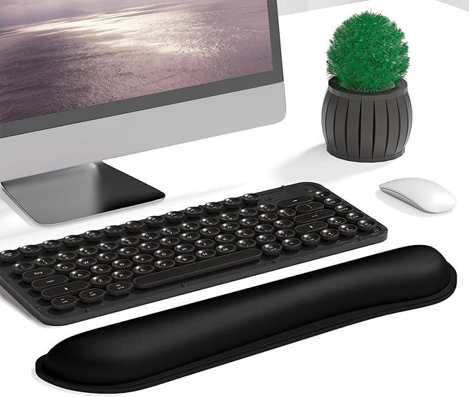 Dapesuom Enlarge Keyboard Wrist Rest, Cute Memory Foam Keyboard Wrist Cushion for Computer Desk Mats Support, Typing Pain Relief Ergonomic Mouse Pad Rests with Non-Slip Base for Gaming, Laptop, Black
