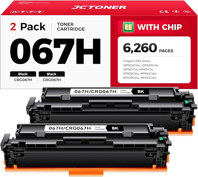 067H 067 Toner Cartridge Set (Black,2-Pack) MF656Cdw MF654Cdw High Capacity with chip Compatible with Canon 067 067H Works for Canon Color imageCLASS LBP632Cdw LBP633Cdw MF652Cdw MF653Cdw Printer Ink